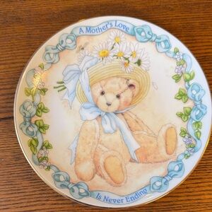 Cottage core Vintage Deco Plate with Bear and Floral Design Dessert Plate